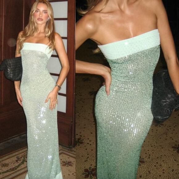 Fait Par Foutch Dresses & Skirts - Fait Par Foutch | Elizabeth Dress in Malachite Turquoise Sequin Strapless Maxi S